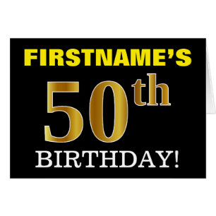 Black, Imitation Gold "50th BIRTHDAY" Card