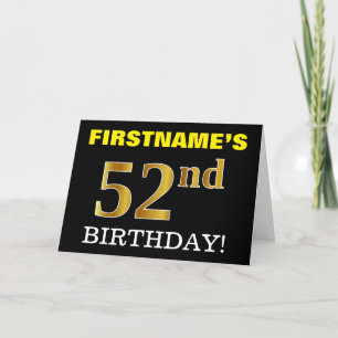 Black, Imitation Gold "52nd BIRTHDAY" Card