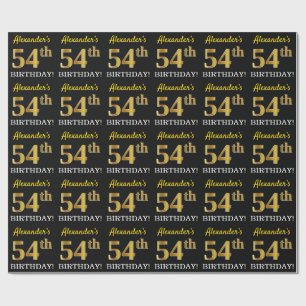 Black, Imitation Gold "54th BIRTHDAY" Wrapping Paper