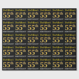 Black, Imitation Gold "55th BIRTHDAY" Wrapping Paper
