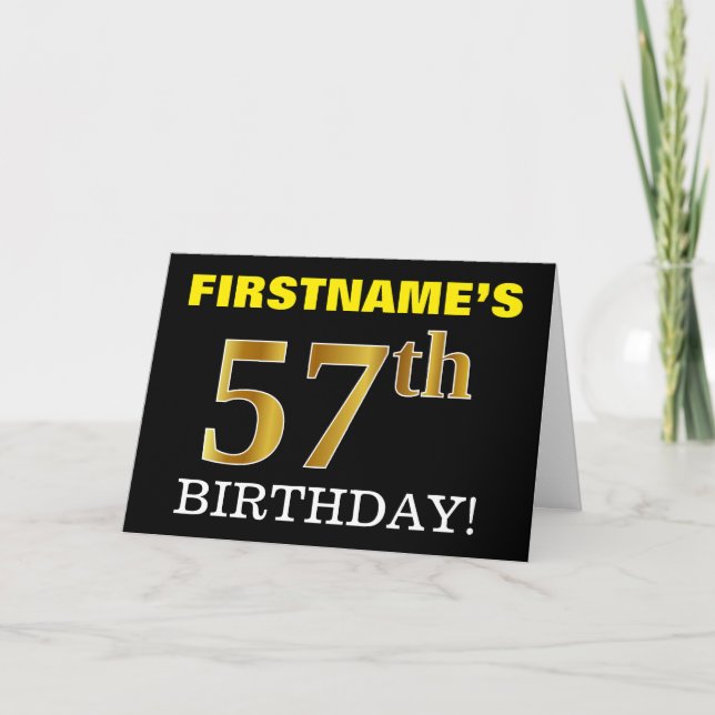 Black, Imitation Gold "57th BIRTHDAY" Card (Front)