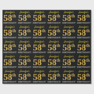 Black, Imitation Gold "58th BIRTHDAY" Wrapping Paper