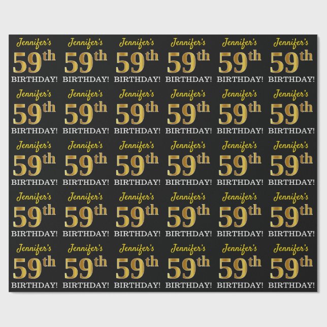 Black, Imitation Gold "59th BIRTHDAY" Wrapping Paper (Flat)