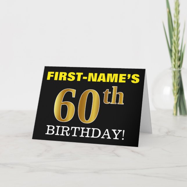Black, Imitation Gold "60th BIRTHDAY" Card (Front)