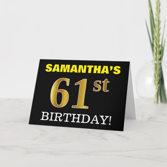 Black, Imitation Gold "61st BIRTHDAY" Card (Front)