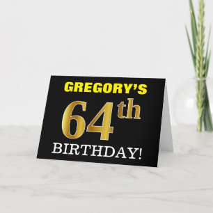 Black, Imitation Gold "64th BIRTHDAY" Card