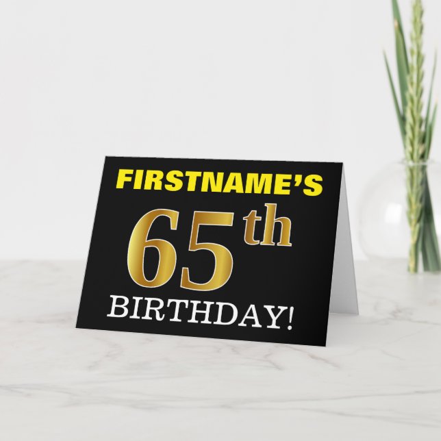 Black, Imitation Gold "65th BIRTHDAY" Card (Front)