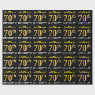 Black, Imitation Gold "70th BIRTHDAY" Wrapping Paper