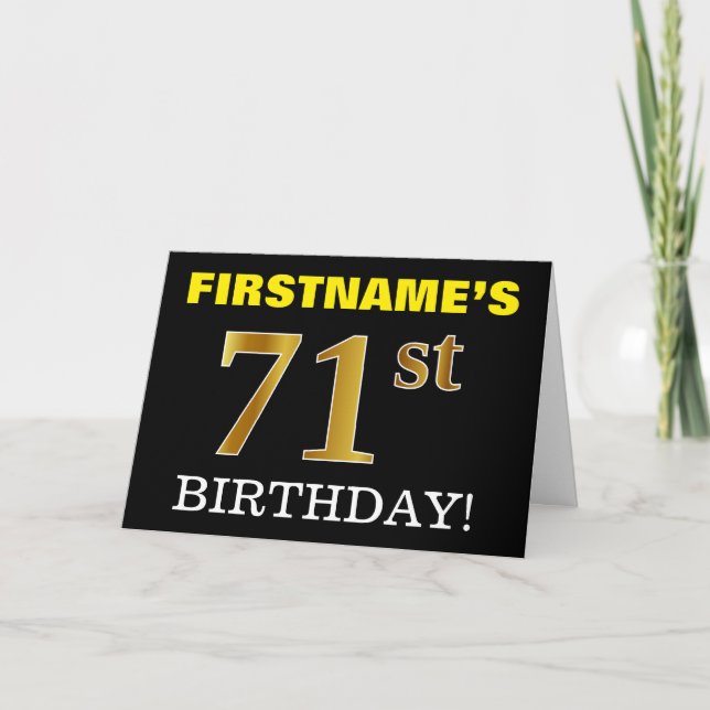 Black, Imitation Gold "71st BIRTHDAY" Card (Front)
