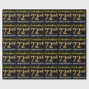 Black, Imitation Gold "72nd BIRTHDAY" Wrapping Paper
