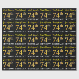 Black, Imitation Gold "74th BIRTHDAY" Wrapping Paper