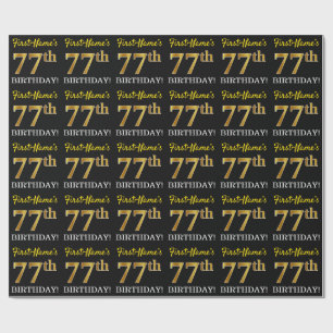 Black, Imitation Gold "77th BIRTHDAY" Wrapping Paper