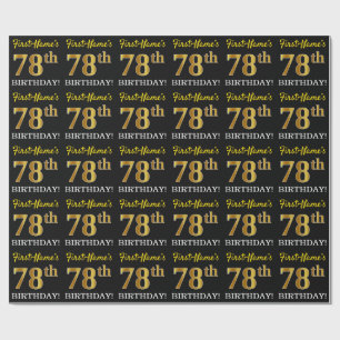Black, Imitation Gold "78th BIRTHDAY" Wrapping Paper