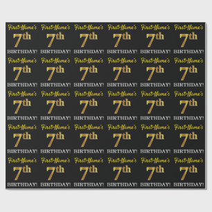 Black, Imitation Gold "7th BIRTHDAY" Wrapping Paper