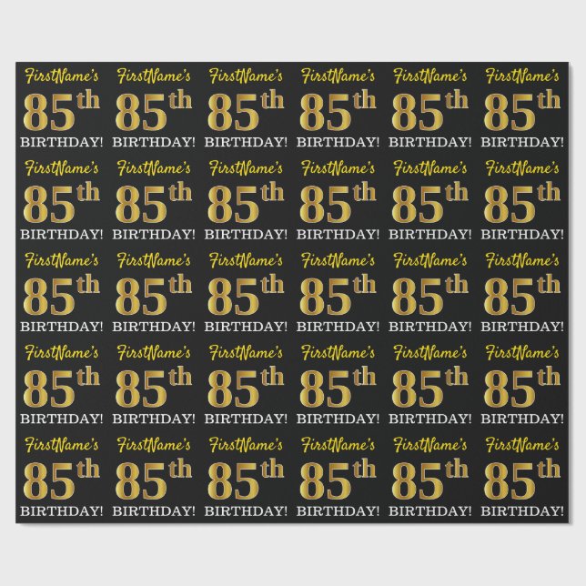 Black, Imitation Gold "85th BIRTHDAY" Wrapping Paper (Flat)