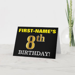 Black, Imitation Gold "8th BIRTHDAY" Card
