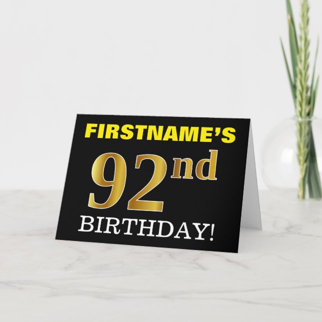 Black, Imitation Gold "92nd BIRTHDAY" Card (Front)