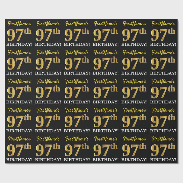 Black, Imitation Gold "97th BIRTHDAY" Wrapping Paper (Flat)