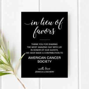 Black In Lieu Of Favours Donate to Charity Wedding Invitation