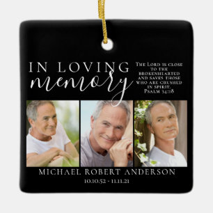 Black In Loving Memory Photo Memorial Tribute  Ceramic Ornament