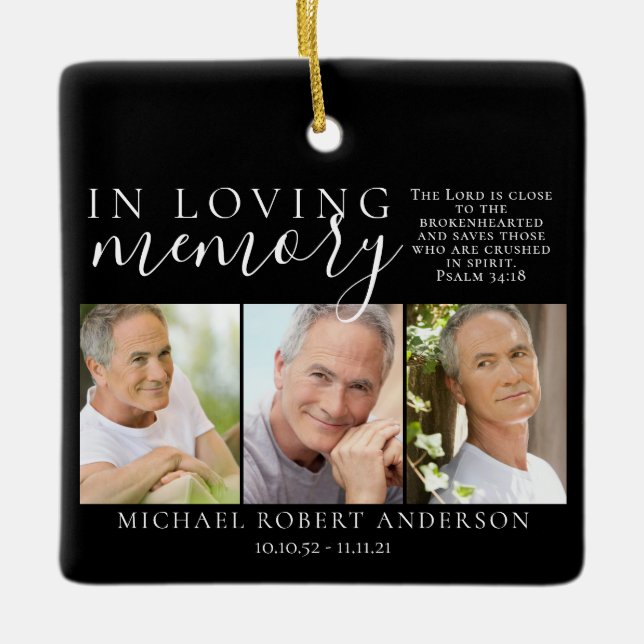 Black In Loving Memory Photo Memorial Tribute  Ceramic Ornament (Front)