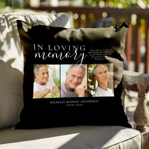 Black In Loving Memory Photo Memorial Tribute Cushion