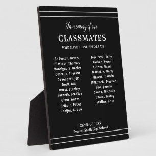 Black In Memory Of Classmates Names School Reunion Plaque