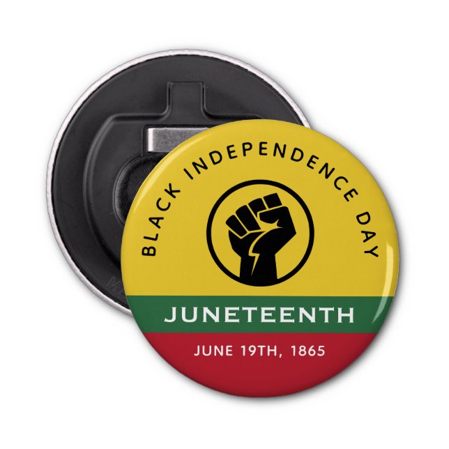 Black Independence Day Juneteenth 1865 Curved Text Bottle Opener (Front)