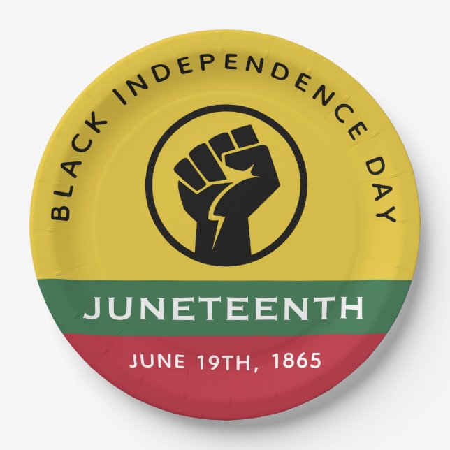 Black Independence Day Juneteenth 1865 Curved Text Paper Plate (Front)