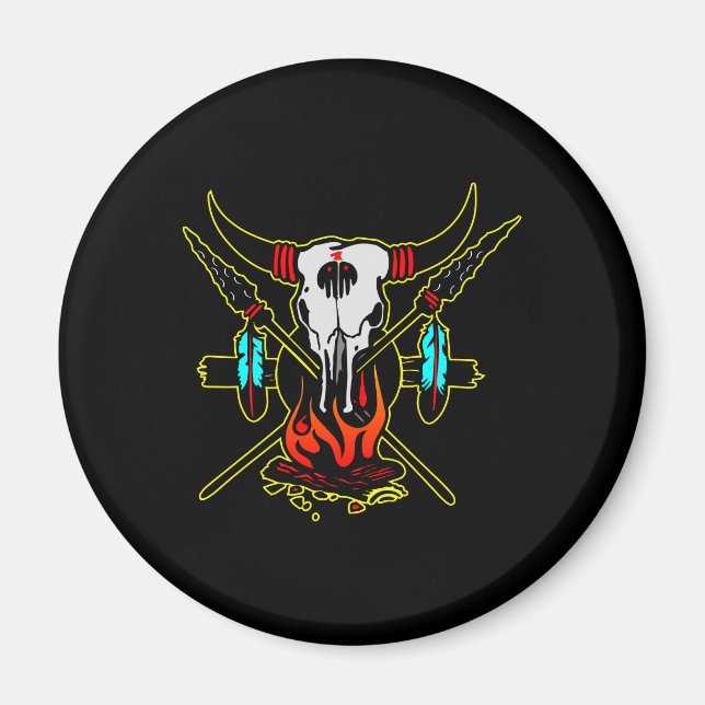 Black Indian Cow Skull Magnet (Front)