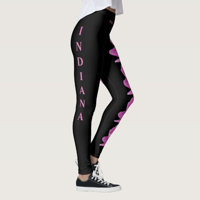 Black Indiana State Flower Peony Leggings (Right)