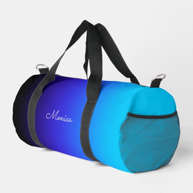 Black Indigo and Aqua Blue Gradient Duffle Bag (Right Corner)