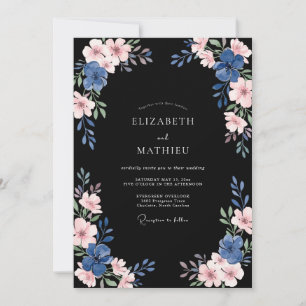 Black Indigo Bloom Wedding Invitation