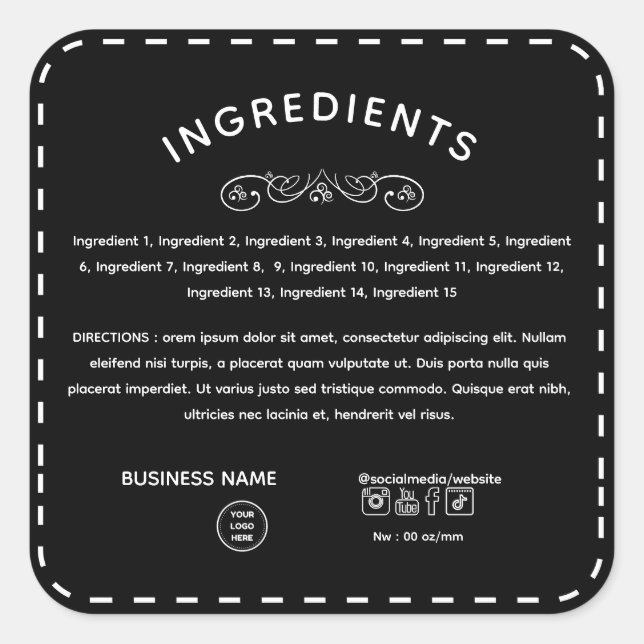 Black Ingredient Direction With Logo Product Label (Front)