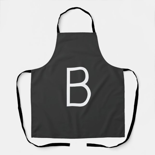 Black Initial Letter Monogram Modern Apron (Front)