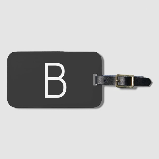 Black Initial Letter Monogram Modern Luggage Tag (Front Horizontal)
