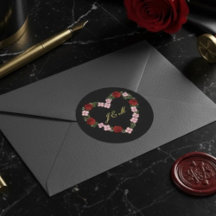 black initial with pink floral heart