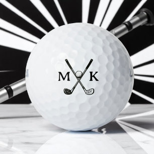 Black Initials and Crossed Clubs Golfer Modern Golf Balls