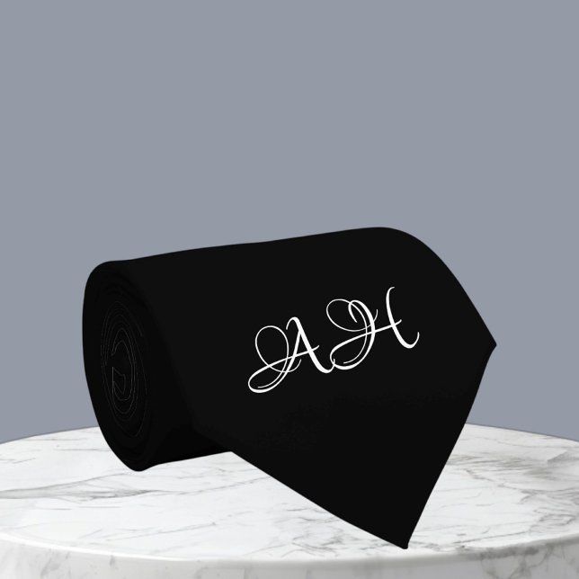 Black Initials Groomsmen Monogram Monogrammed  Tie (Creator Uploaded)