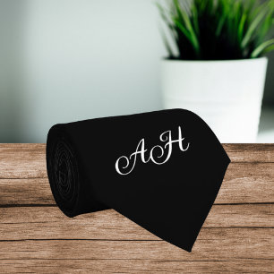 Black Initials Groomsmen Monogram Monogrammed  Tie
