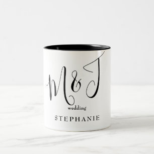 Black Initials & Name Wedding Two-Tone Coffee Mug