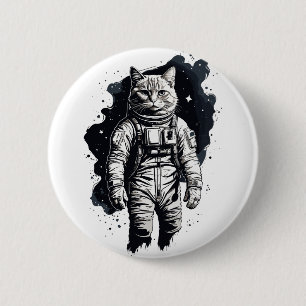Black Ink Astronaut Cat Design 6 Cm Round Badge