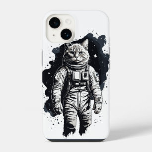 Black Ink Astronaut Cat Design iPhone 14 Case
