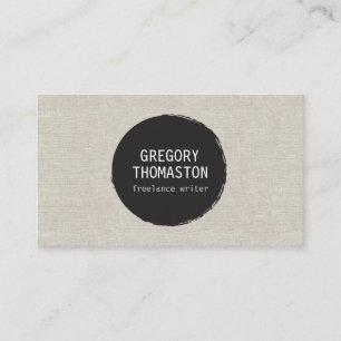 Black Ink Blot Circle Logo on Tan Faux Linen Business Card