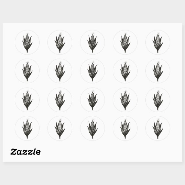 Black Ink Corn Illustration – Harvest Design on Classic Round Sticker (Sheet)