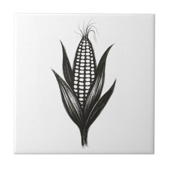 Black Ink Corn Illustration – Harvest Design on  Tile (Front)