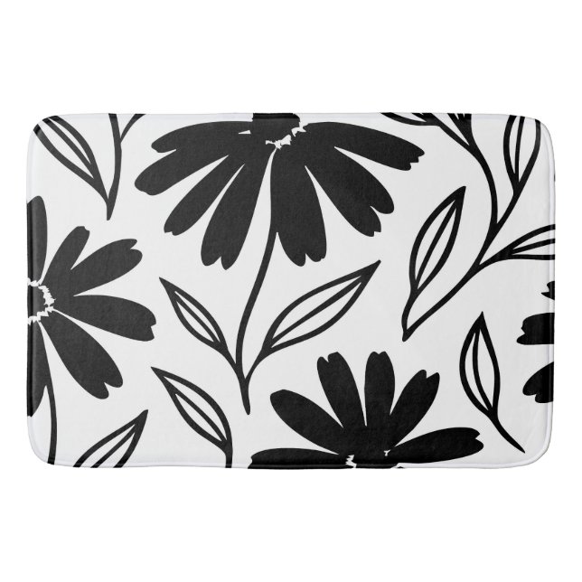 Black Ink Daisies Boho  Bath Mat (Front)