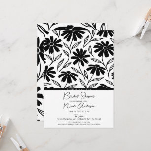 Black Ink Daisies Boho Bridal Shower Invitation