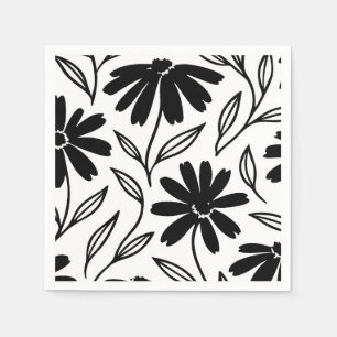Black Ink Daisies Boho Bridal Shower Napkin