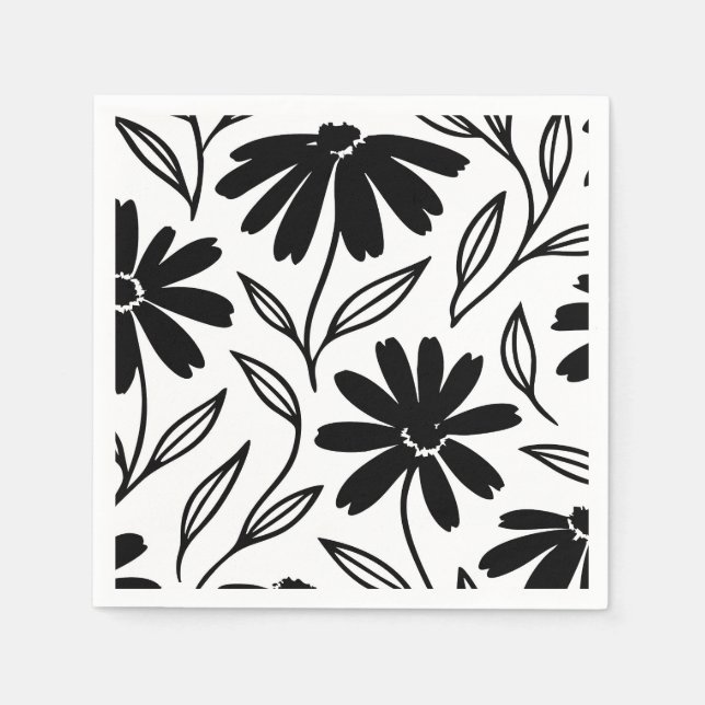 Black Ink Daisies Boho Bridal Shower Napkin (Front)
